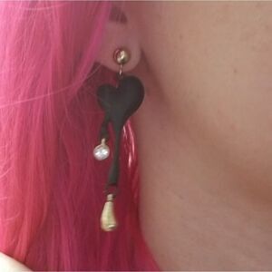 Gold and black heart drip earrings with rhinestone